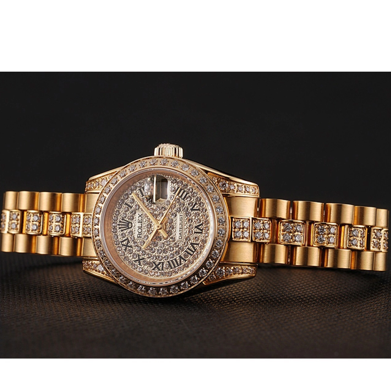Rolex copies cheap Diamond 1453955 Diamond Bracelet Swiss Gold Dial Pave DayJust Rolex 0716